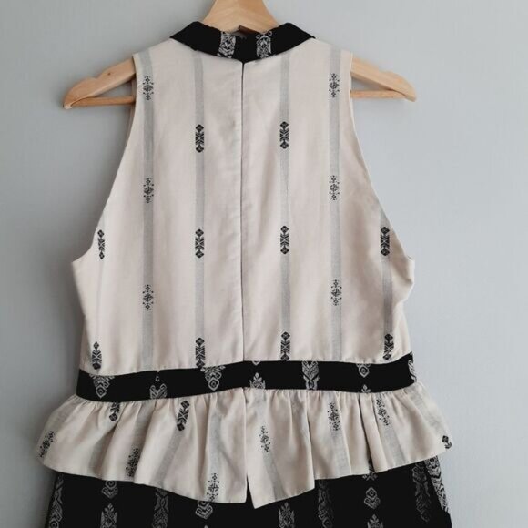 EVE GRAVEL Contrast Collar Peplum Sheath Dress Floral Embroidery B&W Sz L - Picture 10 of 16